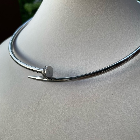 SILVER NAIL COLLAR CHOKER ZIRCONIA NECKLACE LUXURY DESIGN NECKLACE - Picture 3 of 11